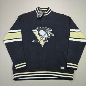 NHL Pittsburgh Penguins Quarter Zip Sweater 8421MH Embroidered Black Mens XL